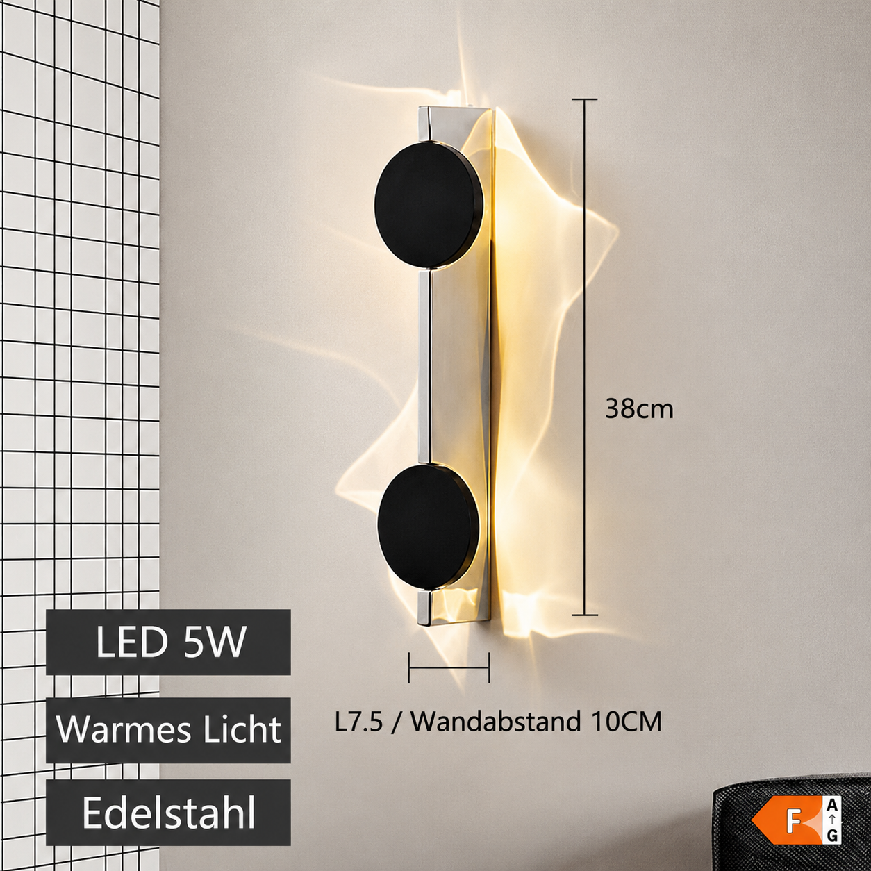 LED Wellen-Wandleuchte – Drehbar & Design-orientiert – Warmweiß, Metall